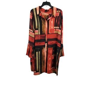 RAFAELLE WOMENS SIZE 14 MULTICOLOR BUTTON FRONT PLEATED SLEEVE SLIT SIDE DRESS